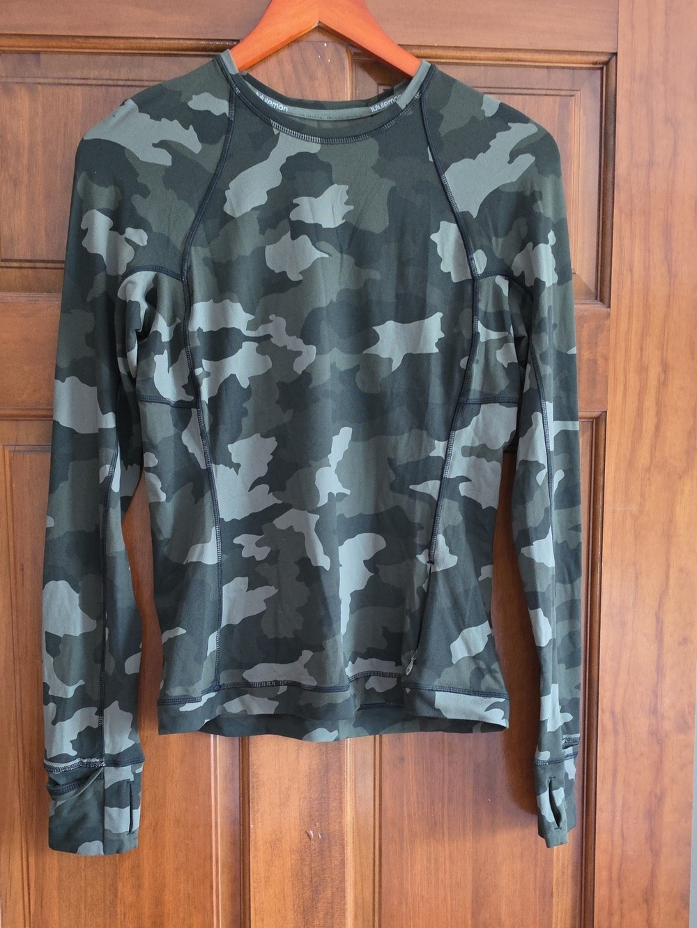 lululemon athletica Green & Gray Camo Crewneck Top